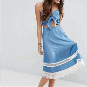 Lovers + Friends Revolve Denim‎ Cut Out Lace Trim Dress girlhood core feminine
